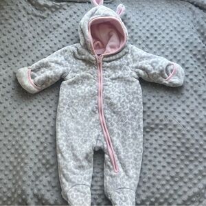 The Childrens Place Fuzzy one piece suit grey leopard size 0-3 months